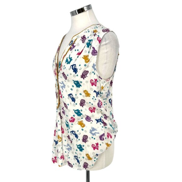 ModCloth Zodiac Print Sleeveless Blouse White Multicolor Size Large - Picture 6 of 13